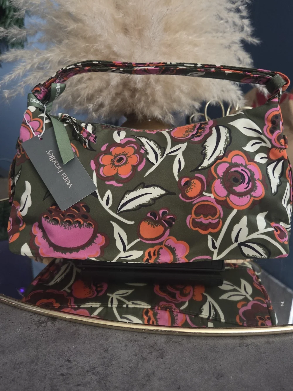 NWT Vera Bradley Crescent Shoulder Bag Bubbly Flowers Green MSRP $95